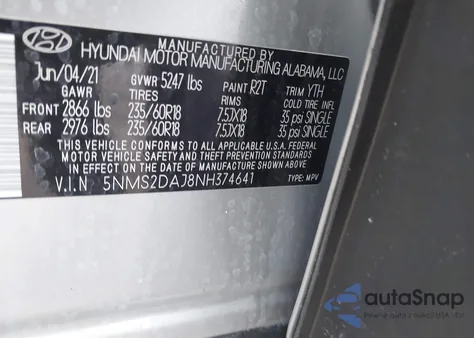 2022 Hyundai Santa Fe Sel from USA, damaged, VIN 5NMS2DAJ8NH374641